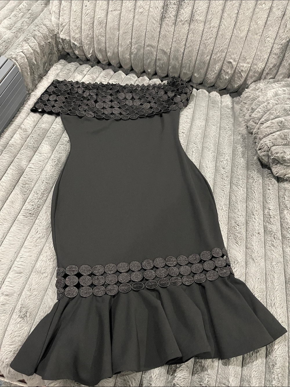 Strapless Black Mermaid Dress with Textured Trim